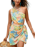 CUPSHE One Shoulder Leaf Print Mini Dress - Flowy Summer Ease