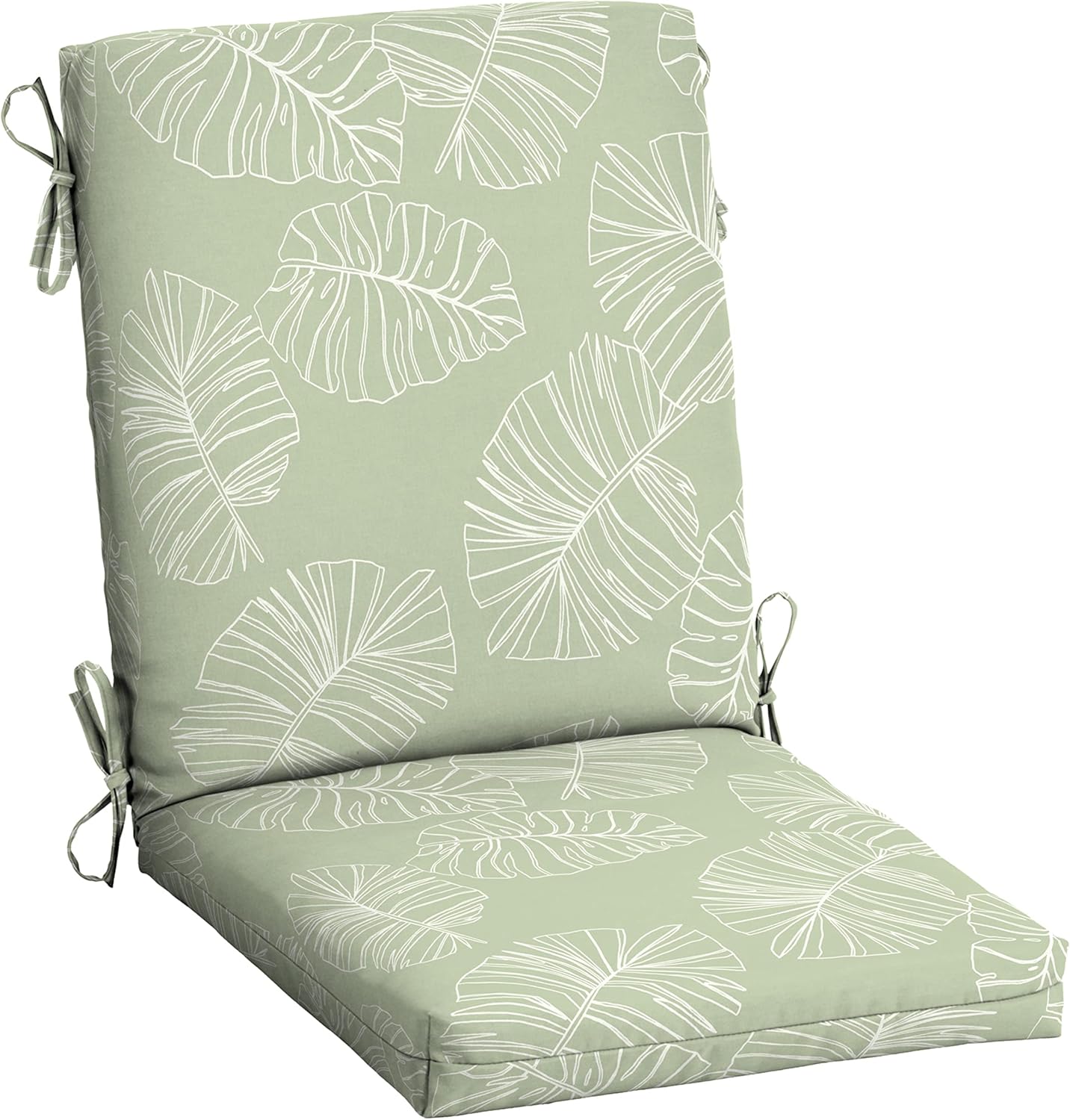 Arden Outdoor Dining Chair Cushion in Coastal Green Leaf Design