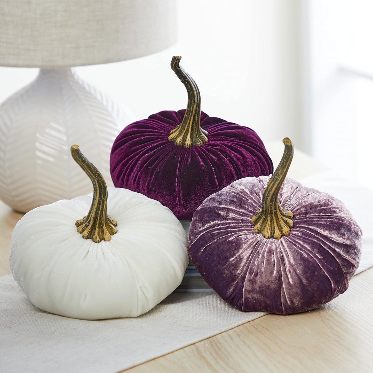 Set of 3 Velvet Pumpkins for Elegant Luxe Autumn Decor