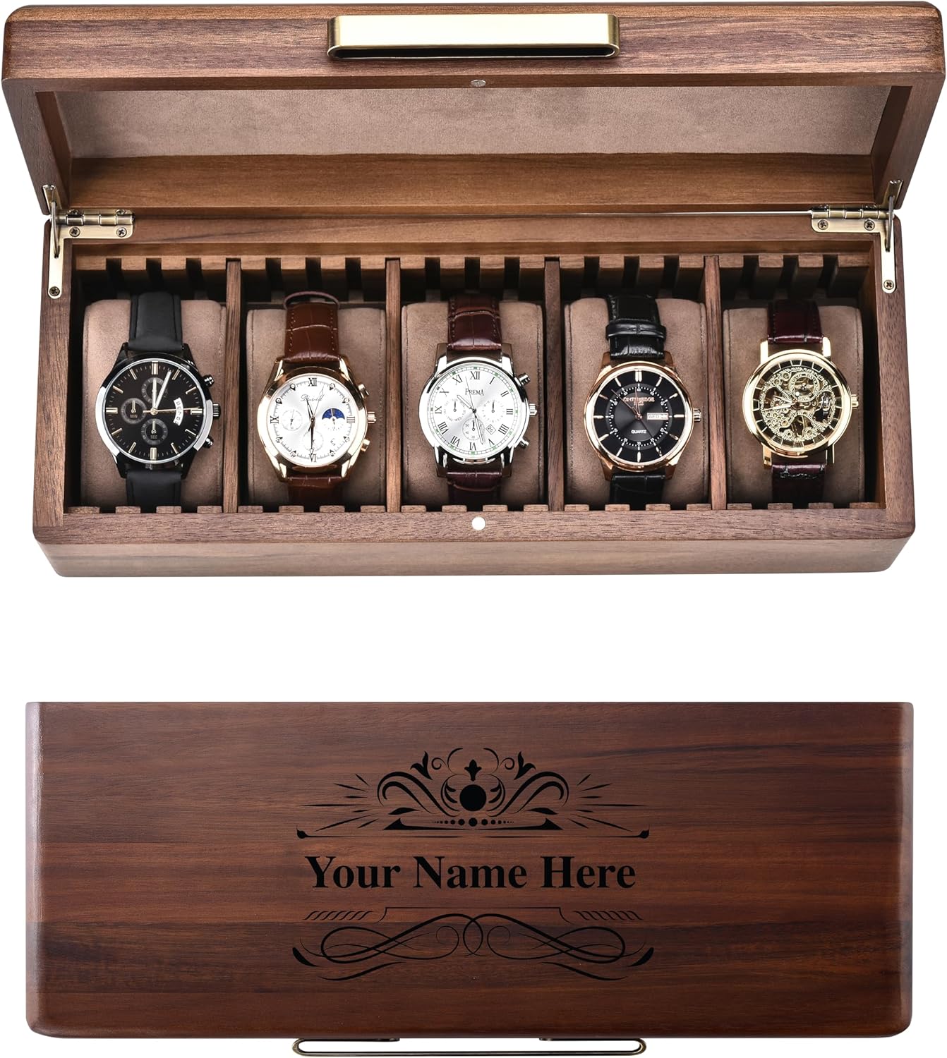 Shanik Men's Wooden Watch Box - Personalized 5-Slot Storage