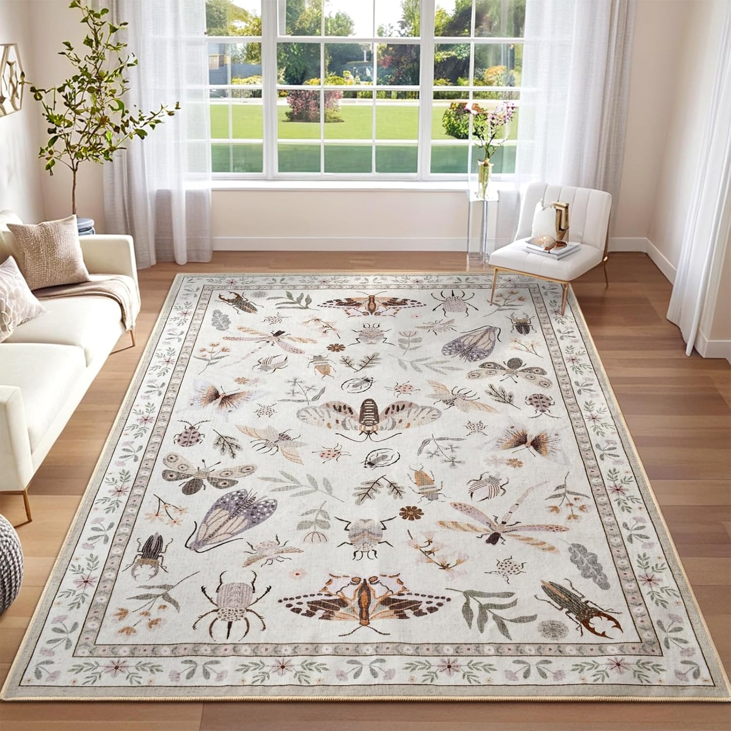 Insect Print 5x7 Washable Rug for Living Room