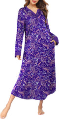 Ekouaer Womens Long Nightgown V Neck Sleepshirt with Pockets