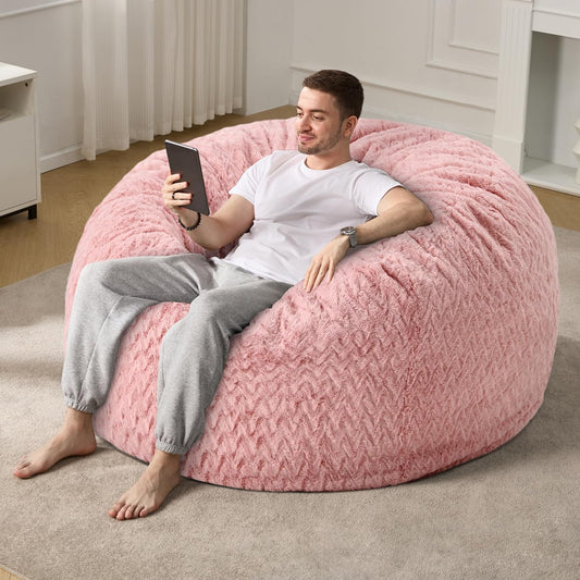 5ft Bean Bag Chairs for Adults with Plush Fur Cover in Pink
