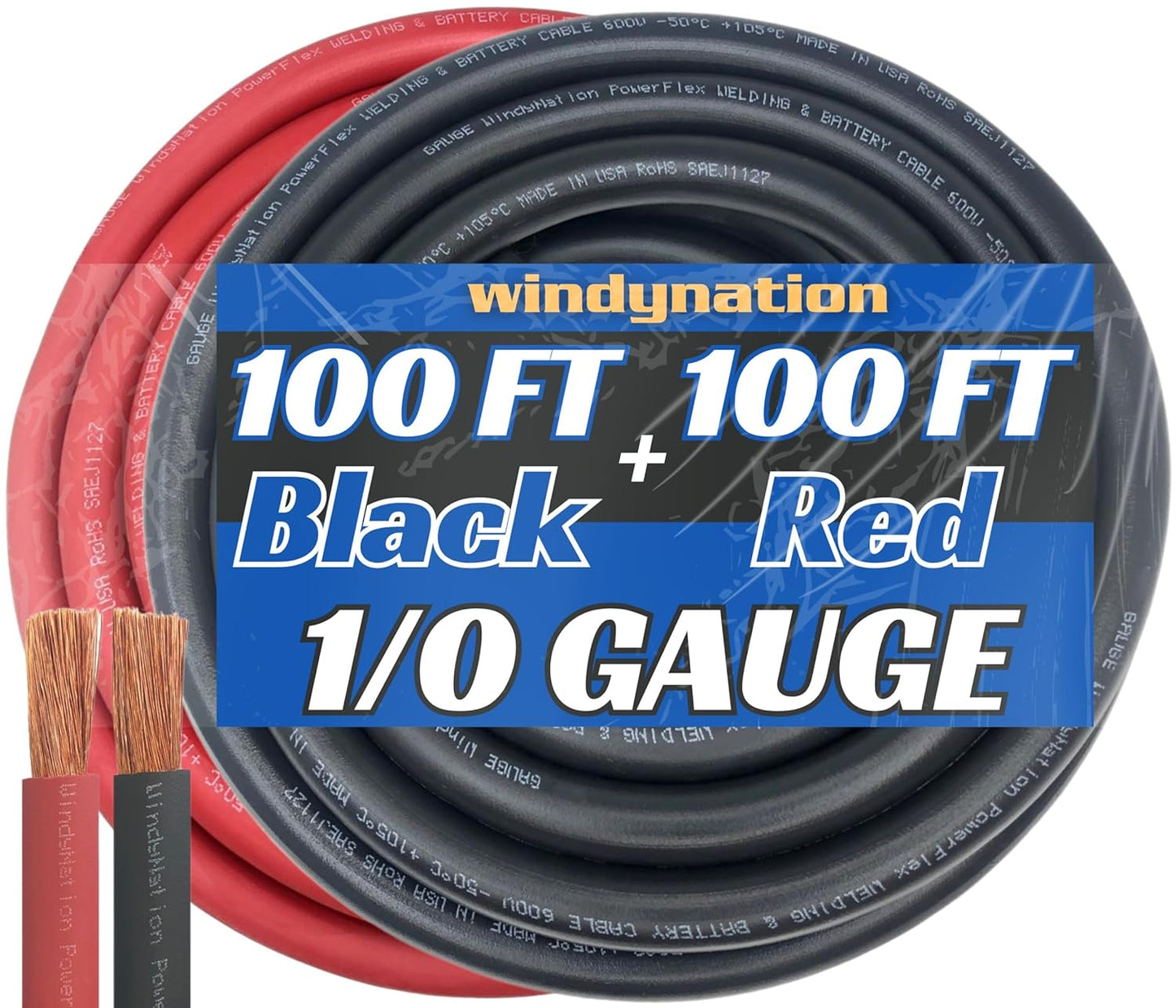 WNI 1/0 Gauge 100 Feet Black Red Ultra Flexible Welding Cable