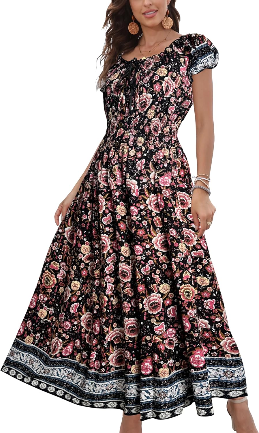 OSTOO Women's Boho Floral Print Maxi Dress for Summer Fun