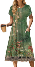 Zeagoo Women Summer Short Sleeve Midi Dress with Pockets - Flowy made