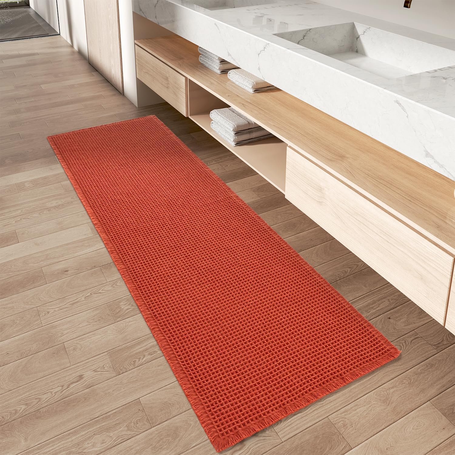 Upgraded Waffle Runner Rug for Bathroom - Super Absorbent & Non-Slip