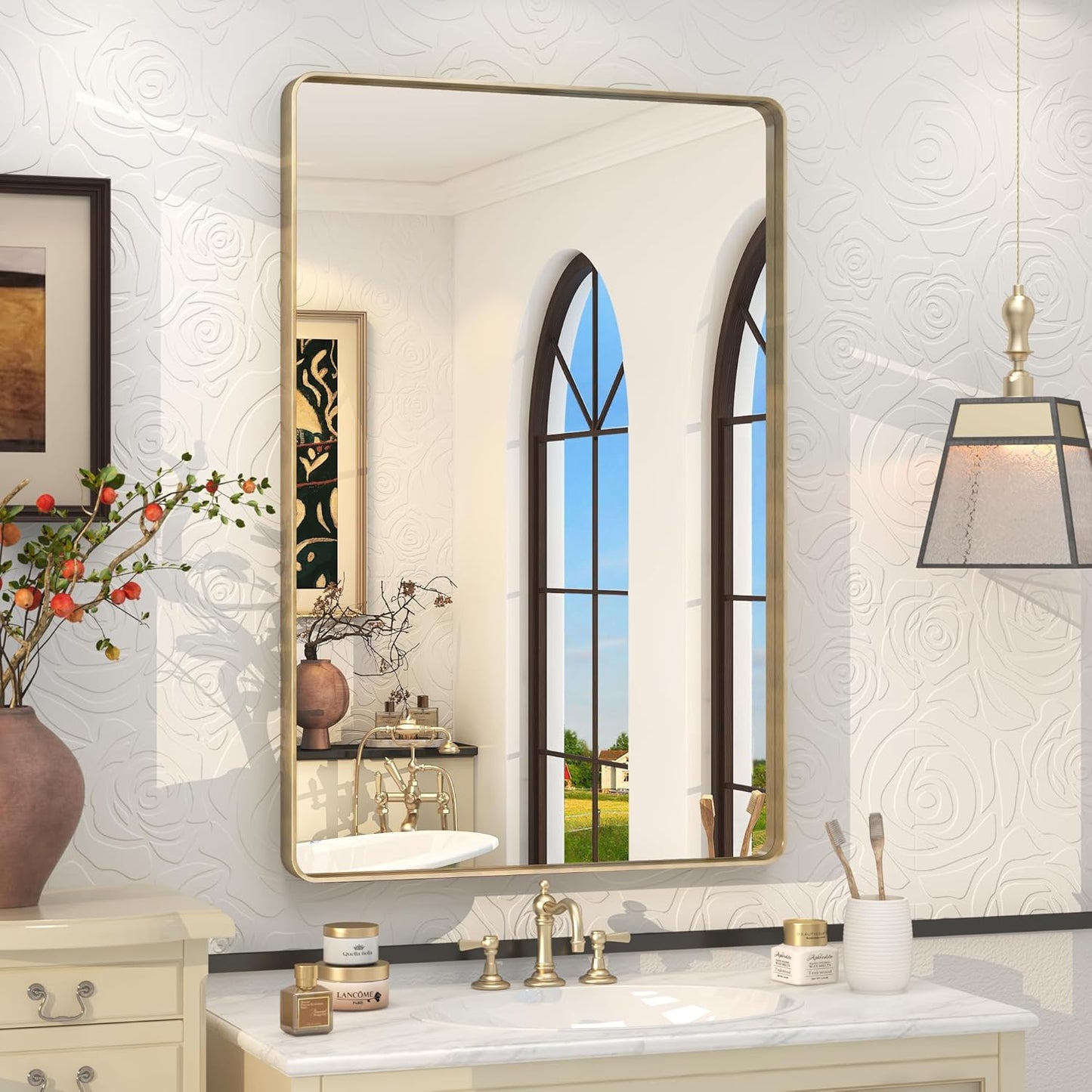 24x36 Inch Gold Framed Bathroom Mirror for Modern Decor