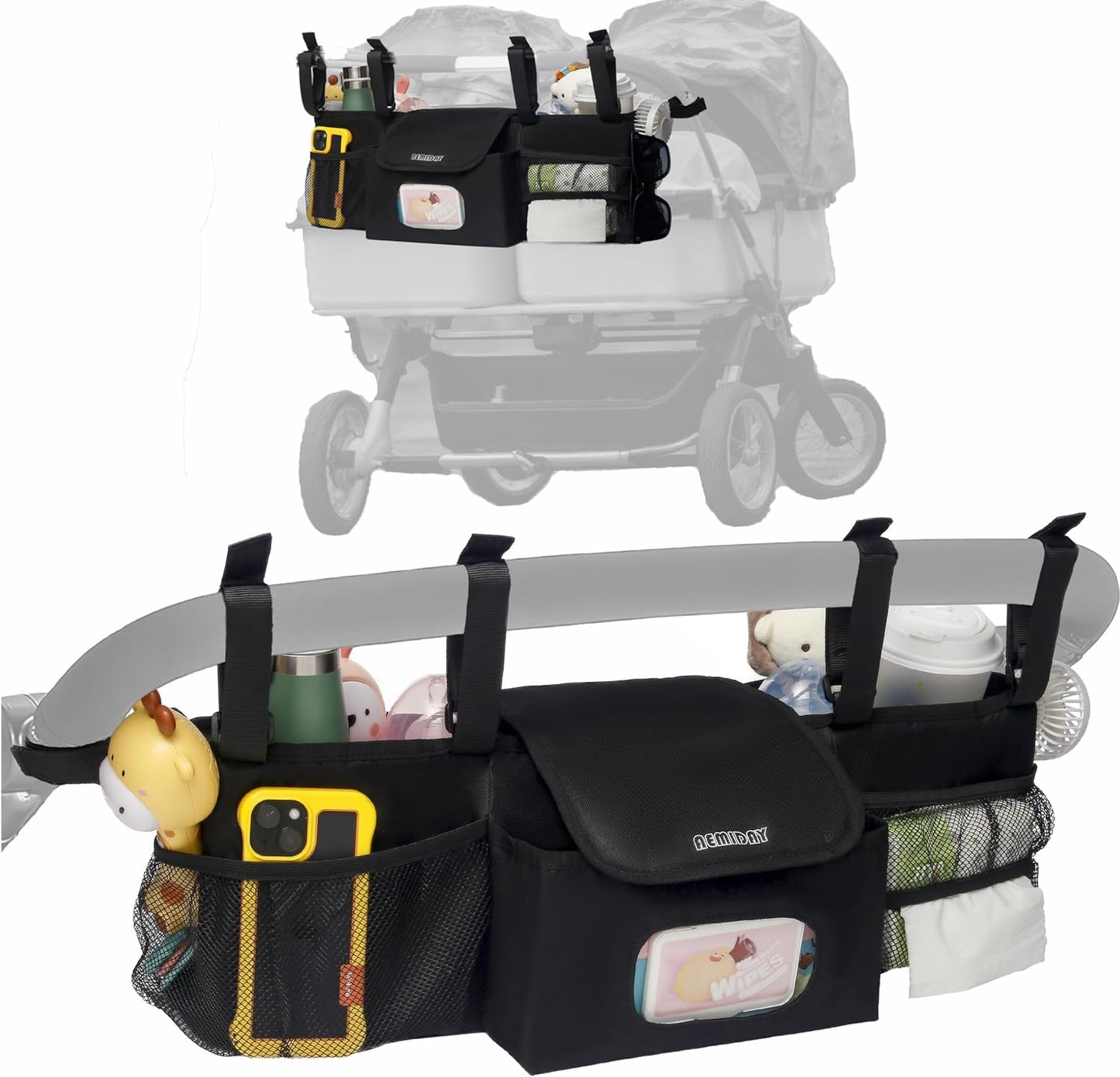 Double Stroller Organizer for BOB Duallie and Baby Jogger