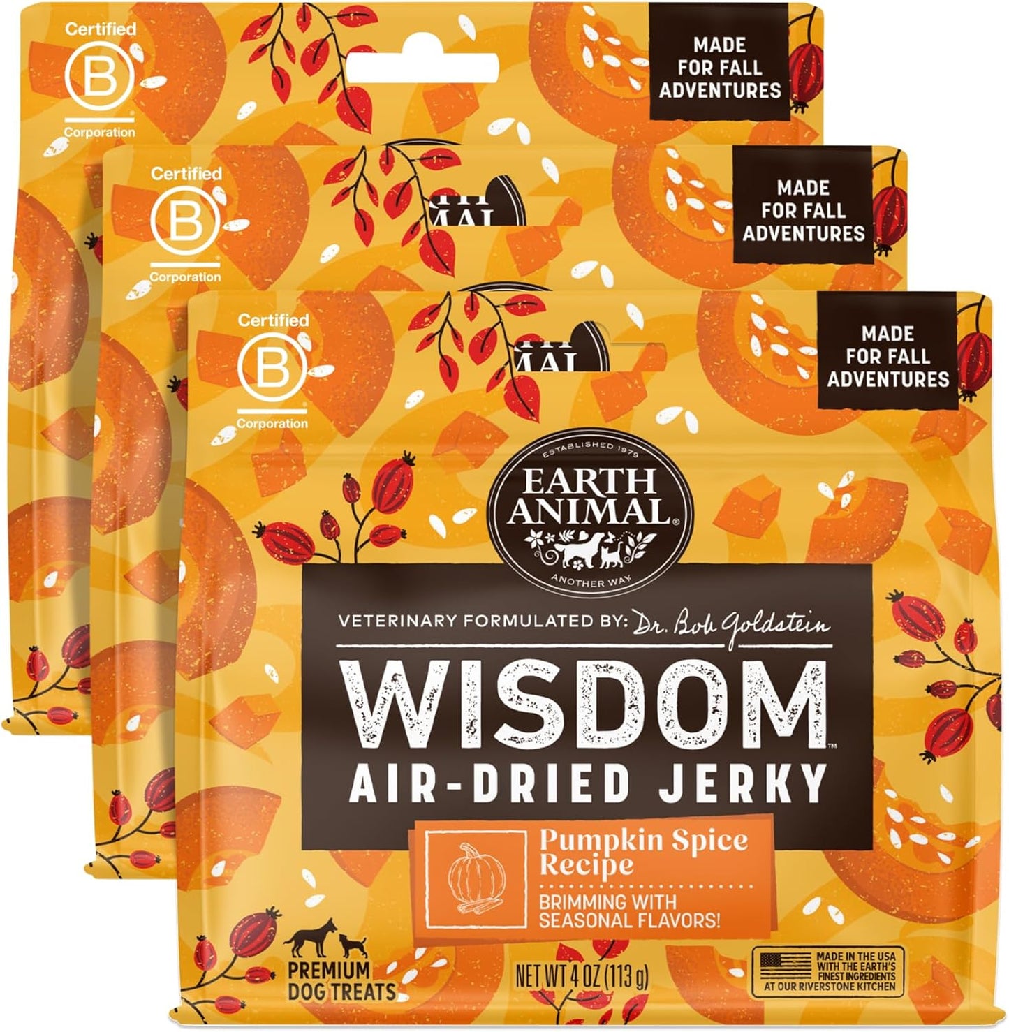 Earth Animal Air-Dried Pumpkin Spice Jerky Treats for Dogs