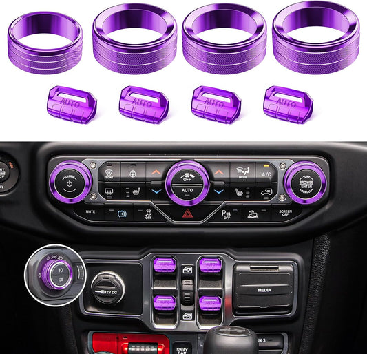 8PCS Metal Button Knob Cover Set for Jeep Wrangler JL & Gladiator