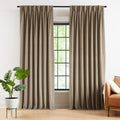 Pinch Pleated Soft Velvet Curtains 108 in - 60% Blackout Mocha Tan