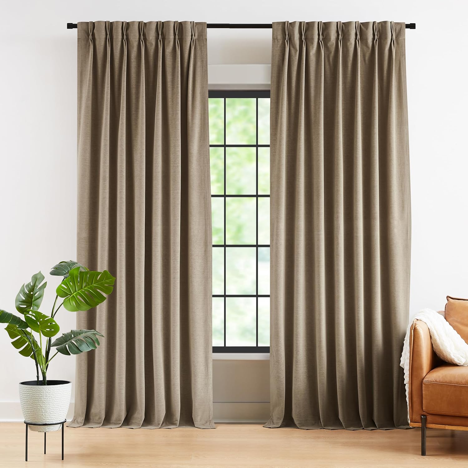 Kayne Studio 108 Velvet Curtains: 60% Blackout, Soundproof, Thermal Insulated, Mocha Tan - 2 Panels
