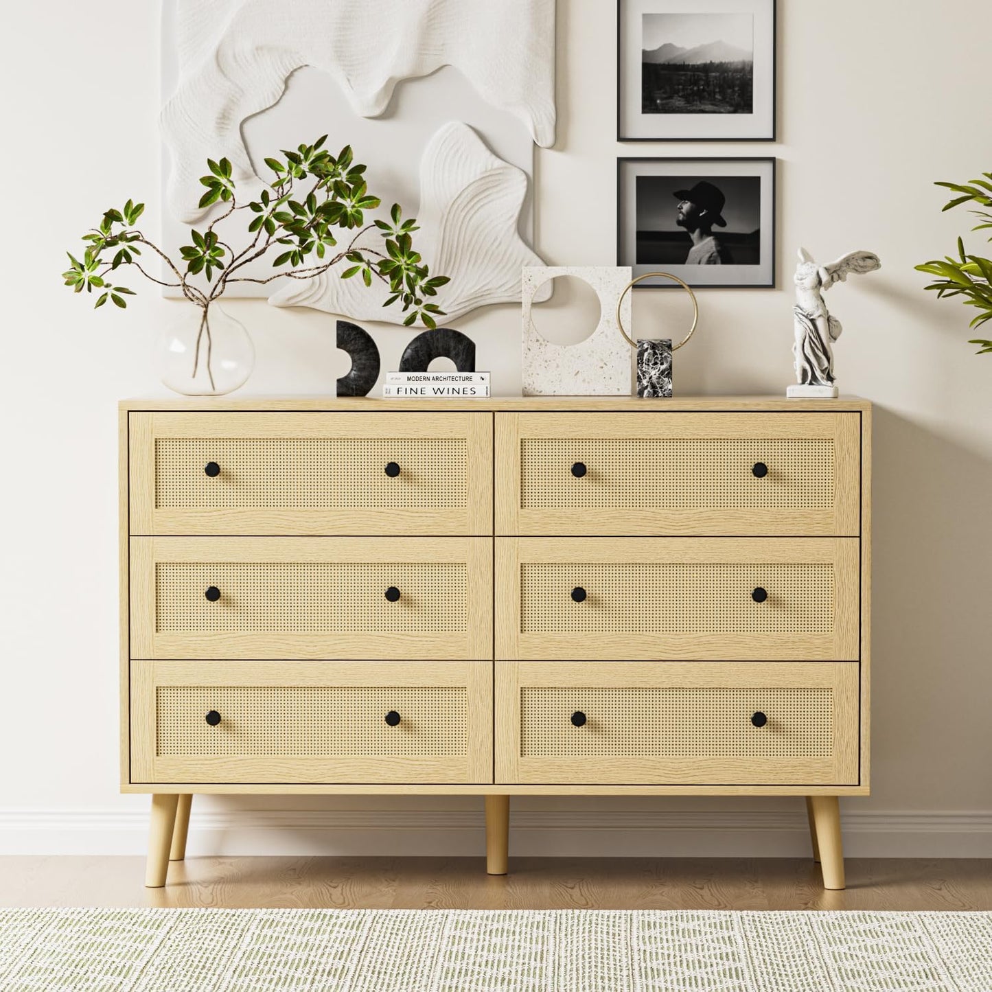 Rattan Dresser for Bedroom with 6 Drawers and Modern Design