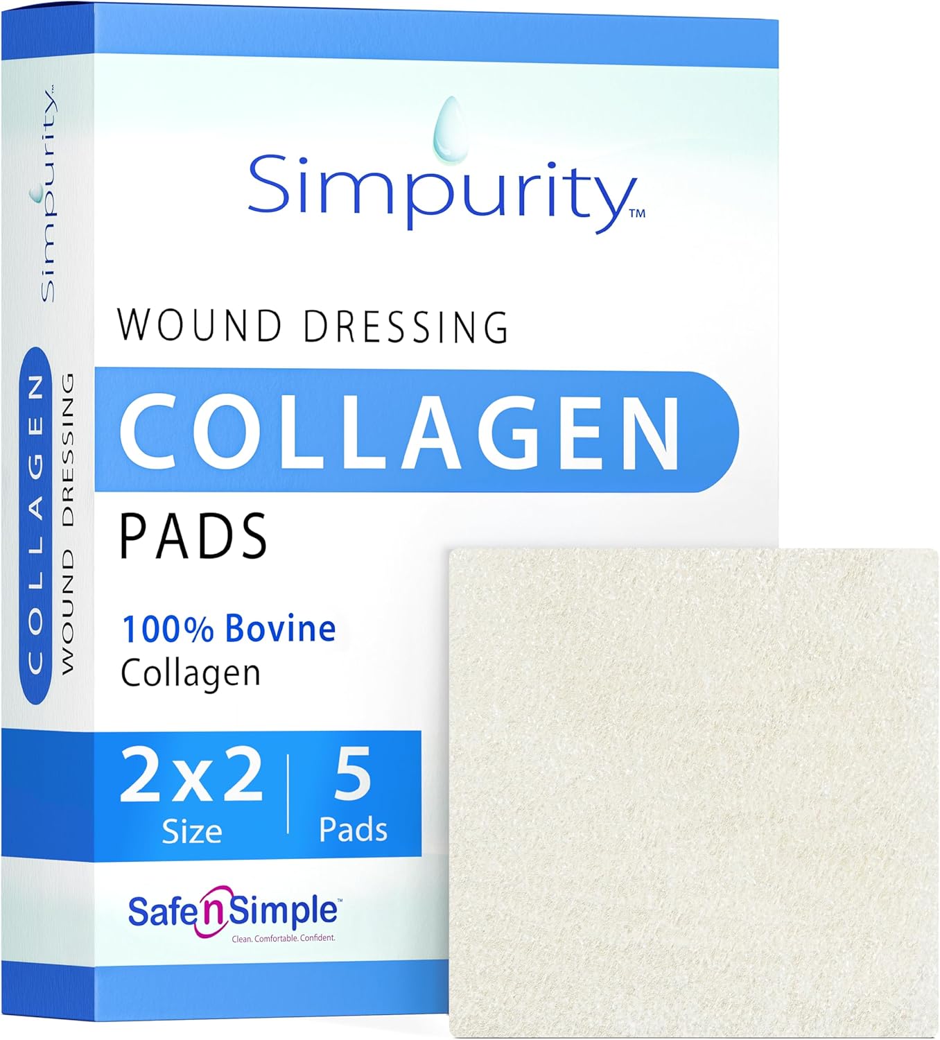 Collagen Dressing Pads for Wound Care - 2in x 2in 5 Count