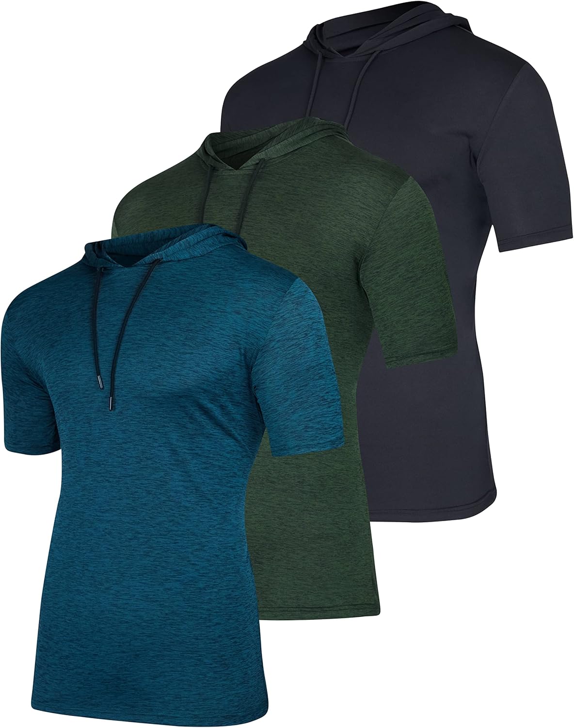 Men's Dry Fit Short Sleeve Active Hoodie Pullover 3 Pack