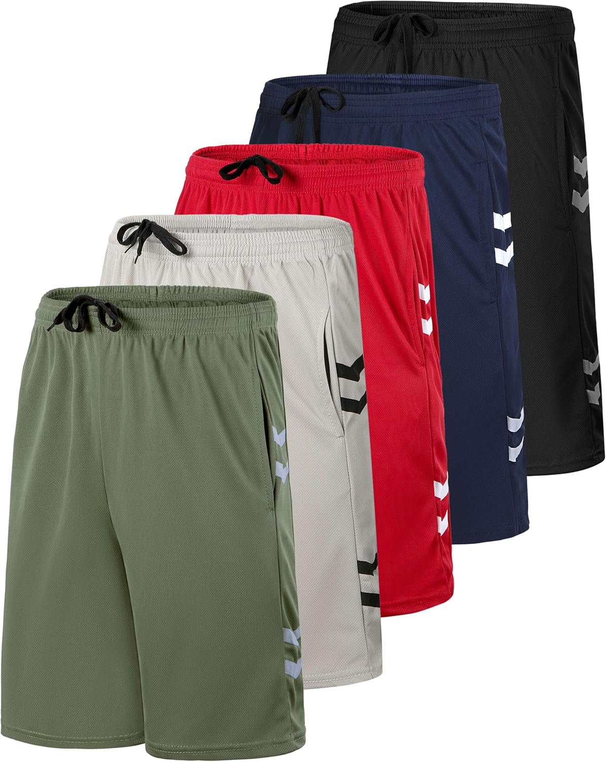Real Essentials 5 Pack Mens 9in Mesh Shorts for Activewear