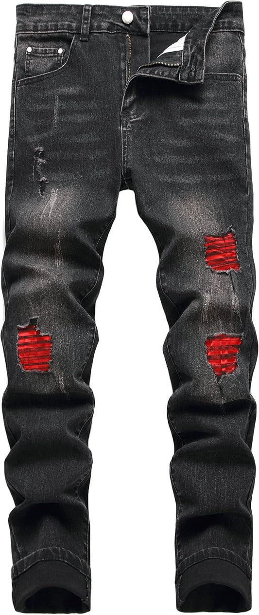 Men's Slim Fit Stretch Jeans Ripped Skinny Fashion Cargo Pants
