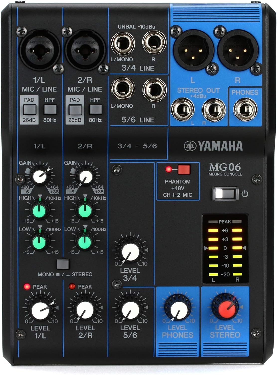 Yamaha MG06 6-Input Compact Stereo Mixer for Superior Sound