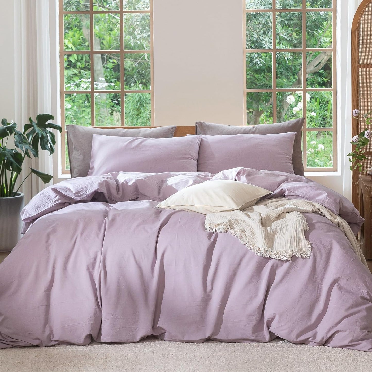 MooMee Bedding Duvet Cover Set in Soft Heathered Light Purple