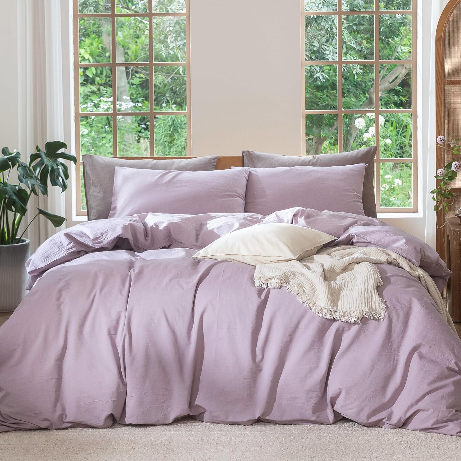 MooMee Bedding Duvet Cover Set in Soft Heathered Light Purple