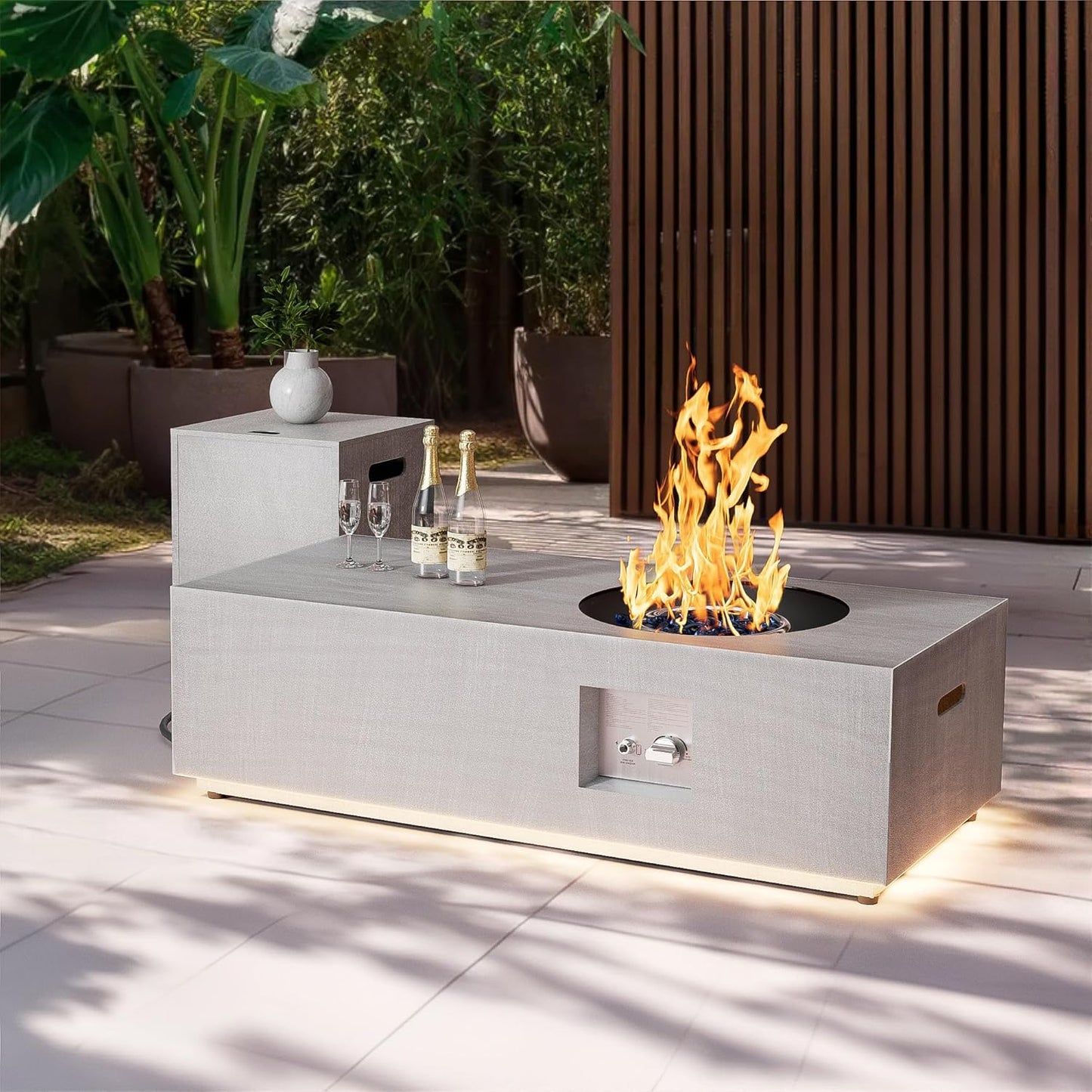 48in Outdoor Propane Fire Pit Table with LED Lighting and Storage