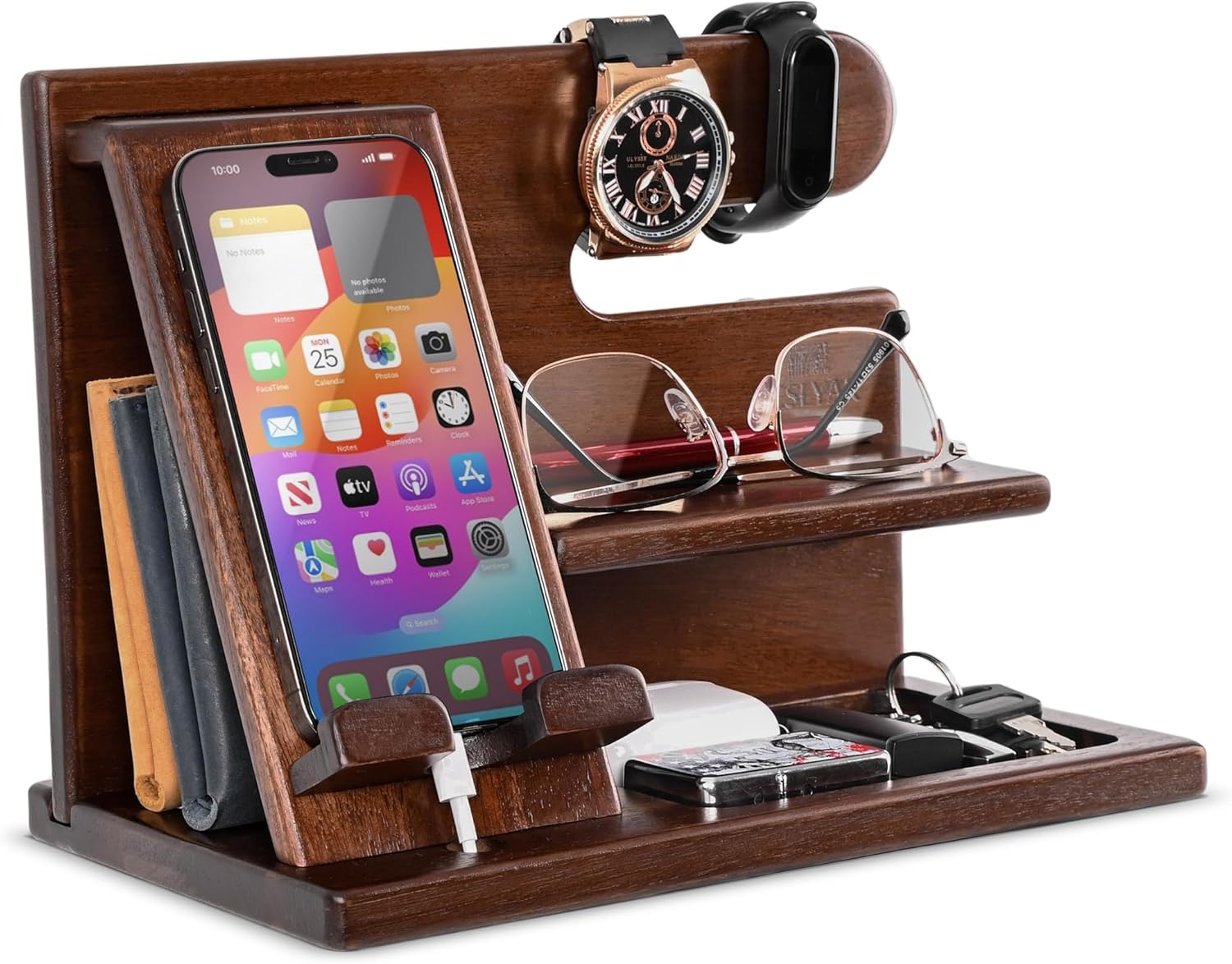 TESLYAR Wood Phone Docking Station - Multifunctional Organizer