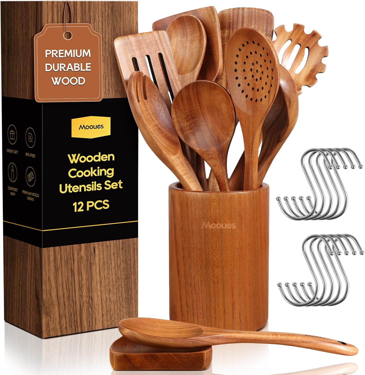 Natural Teak Wooden Cooking Utensil Set - 12PCS Kitchen Tools