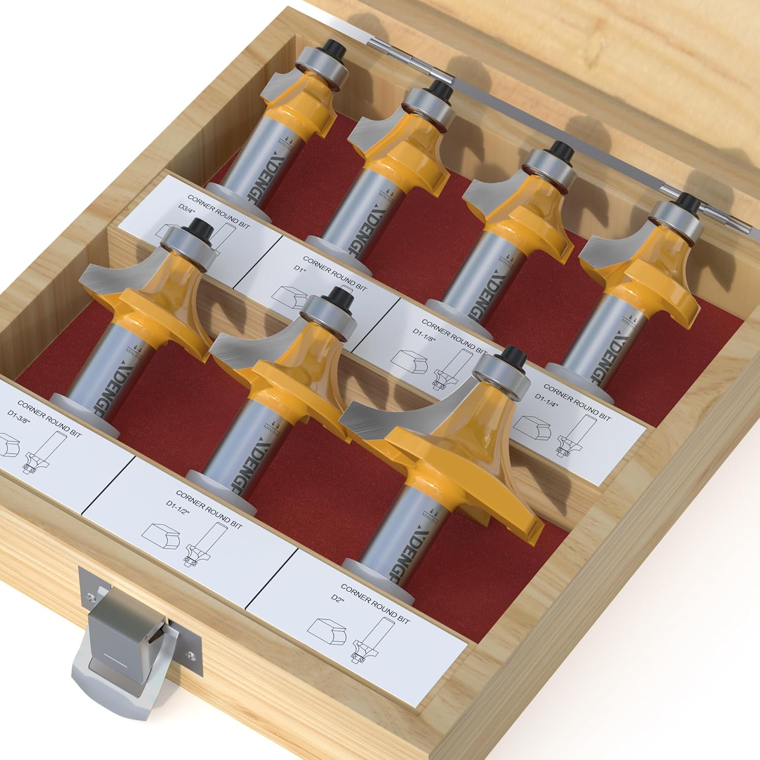 7 Pc Roundover Router Bit Set for Precision Woodworking Tasks
