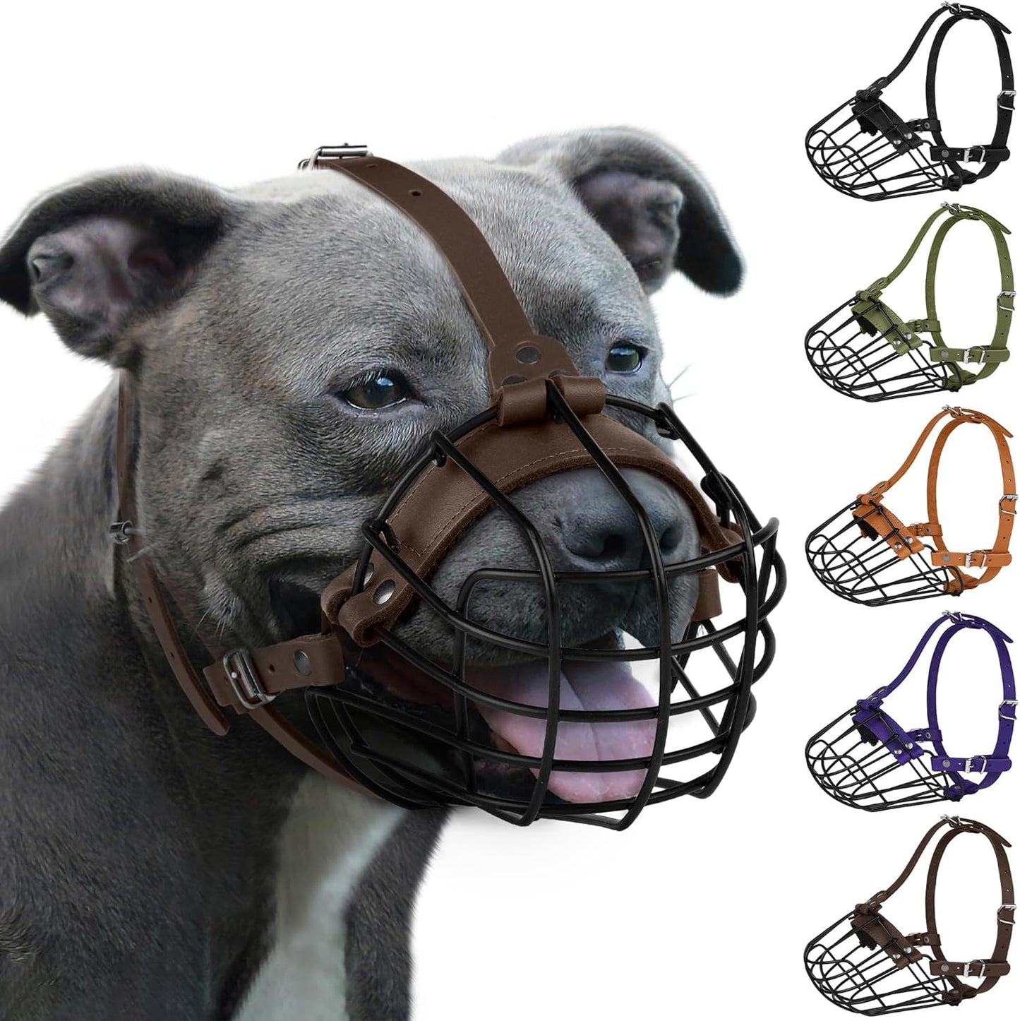 Pitbull Dog Muzzle Breathable Metal Basket for Large Dogs