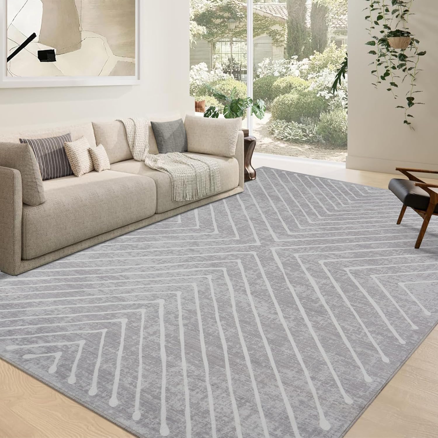 Geometric Area Rug 9x12 for Living Room and Bedroom Decor