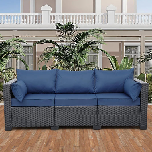 Valita Outdoor Rattan Sofa - Washable Navy Blue Cushions