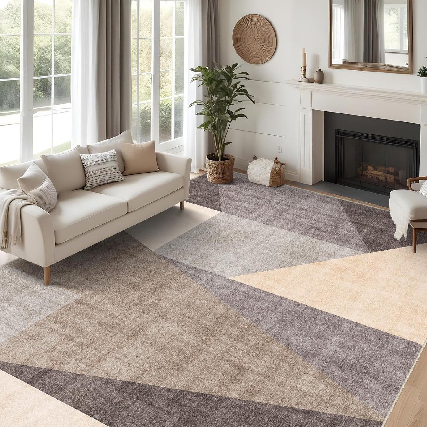 Washable Modern Area Rug: Stylish Geometric Design for Living Room