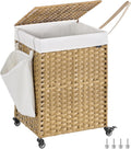 Laundry Hamper with Lid and Wheels - Stylish 31.7 Gal Rolling Basket