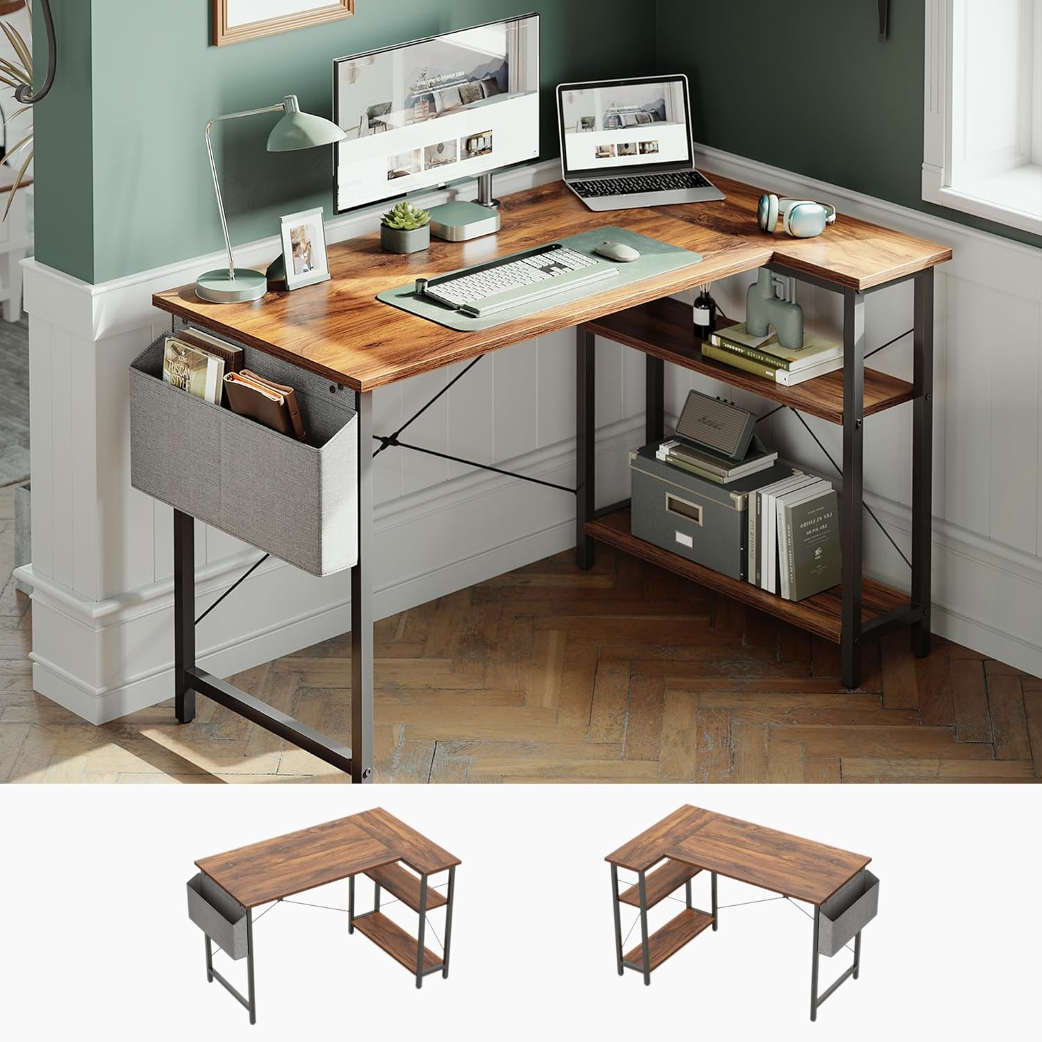 CubiCubi L Shaped Desk with Reversible Storage for Home Office