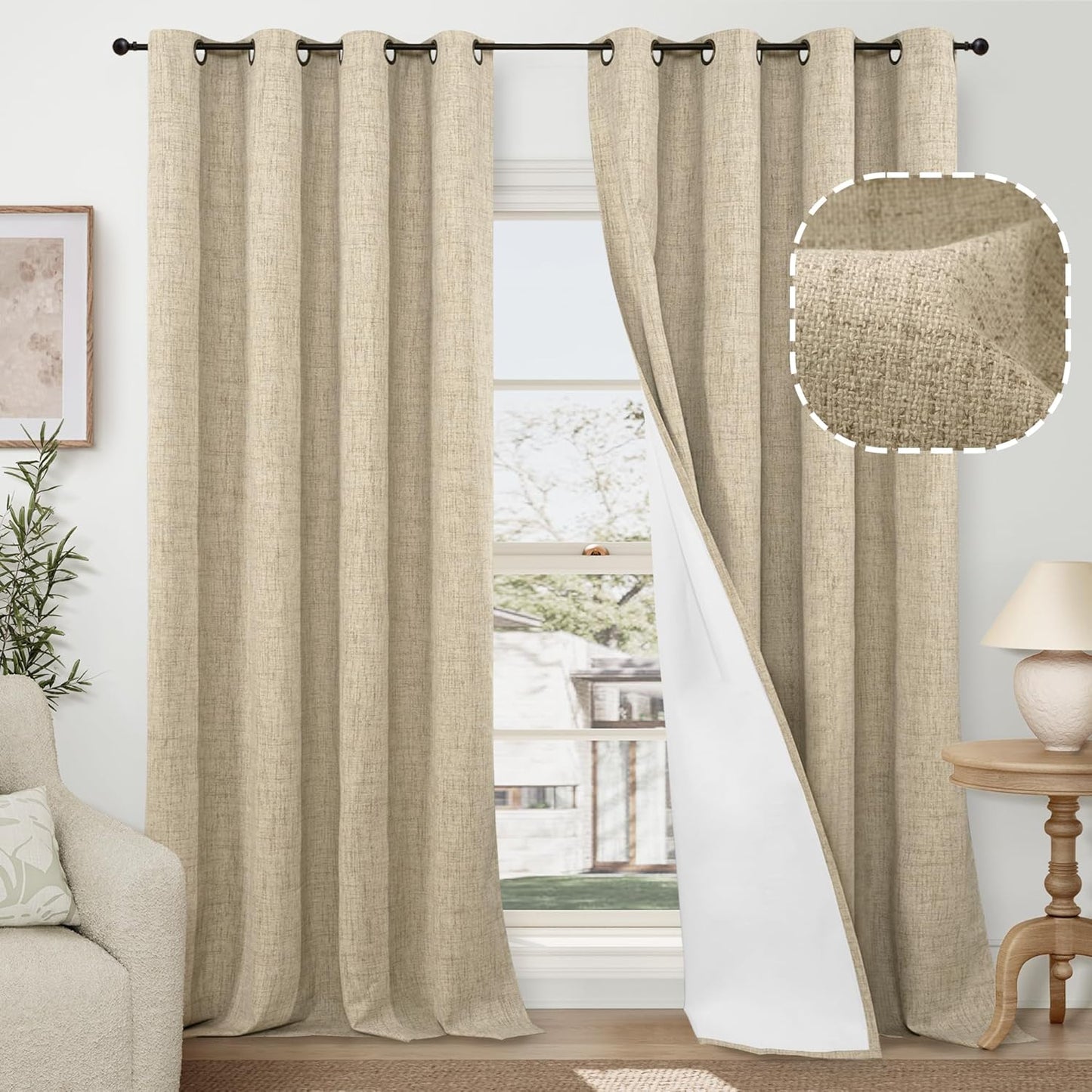 Linen Blackout Curtains for Living Room and Bedroom Use