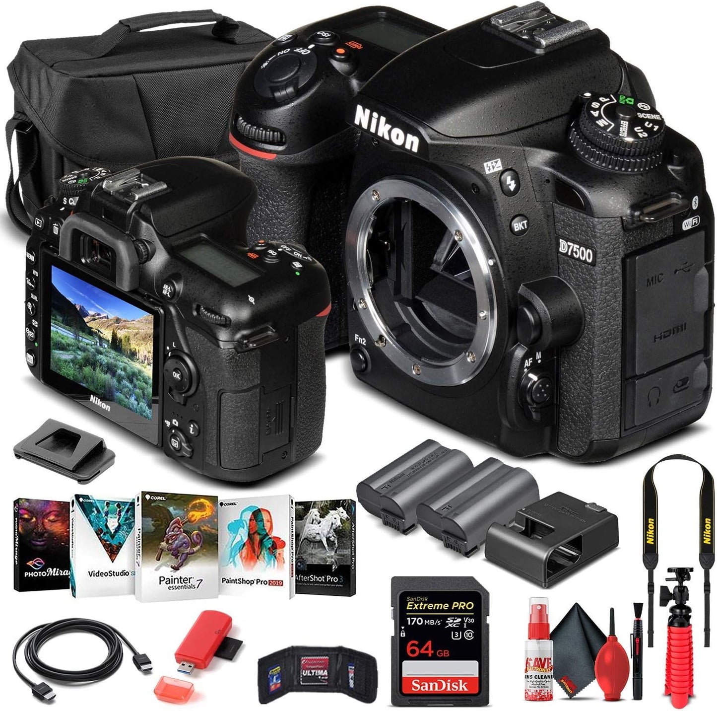 Nikon D7500 DSLR Camera Bundle with Memory Card and Accessories