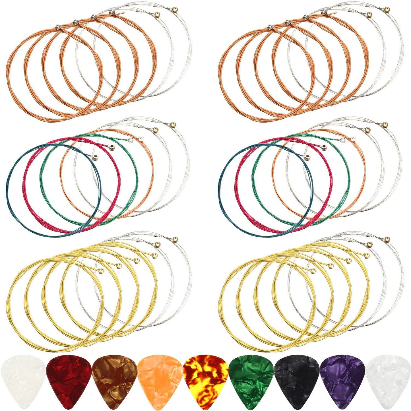 6 Sets Acoustic Guitar Strings & Picks Kit for Performers
