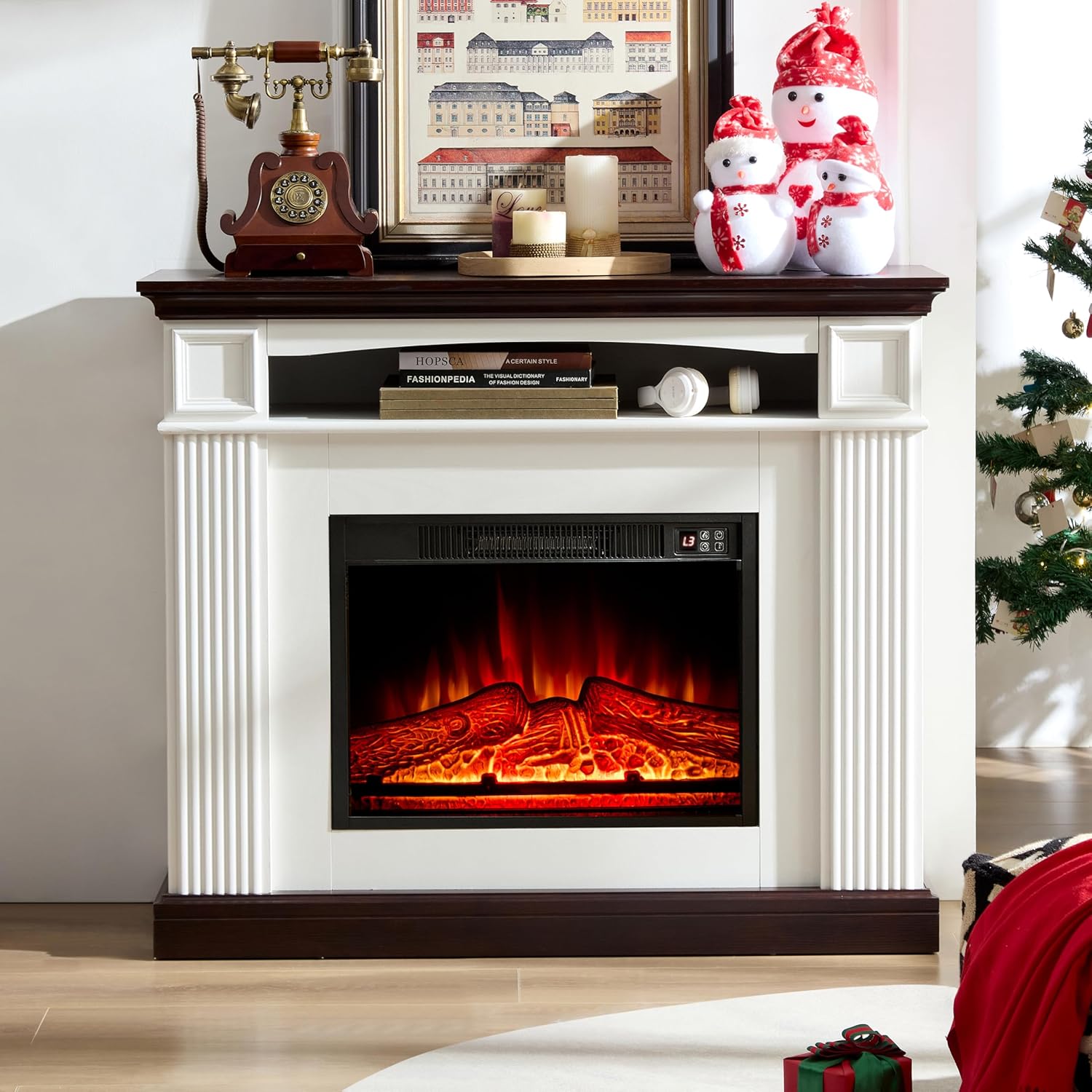 44 White Electric Fireplace TV Stand with Remote Control