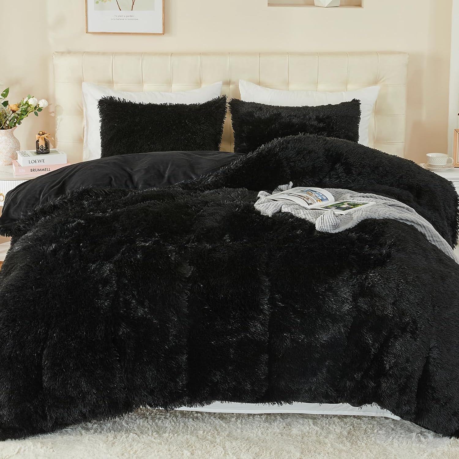 EMME Luxury Fuzzy Duvet Cover Set for Queen Size Bedding