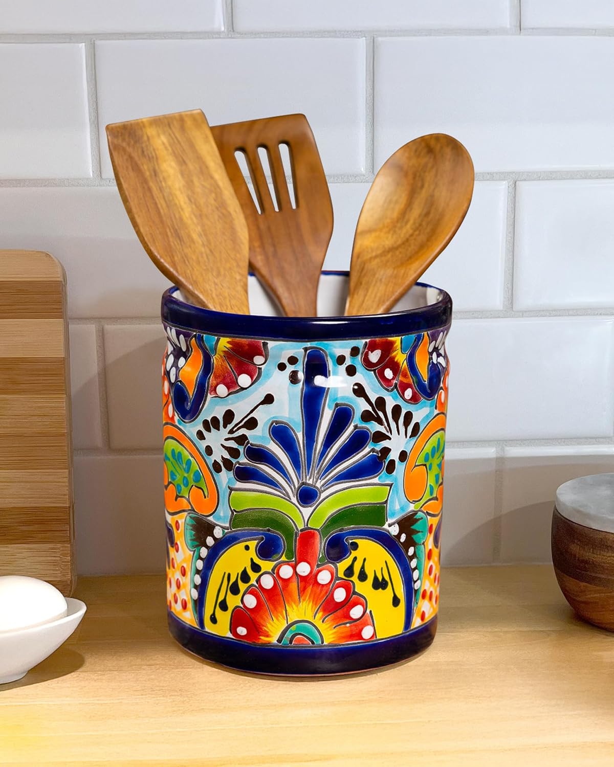Extra Large Utensil Holder for Counter, Handmade Talavera Decor