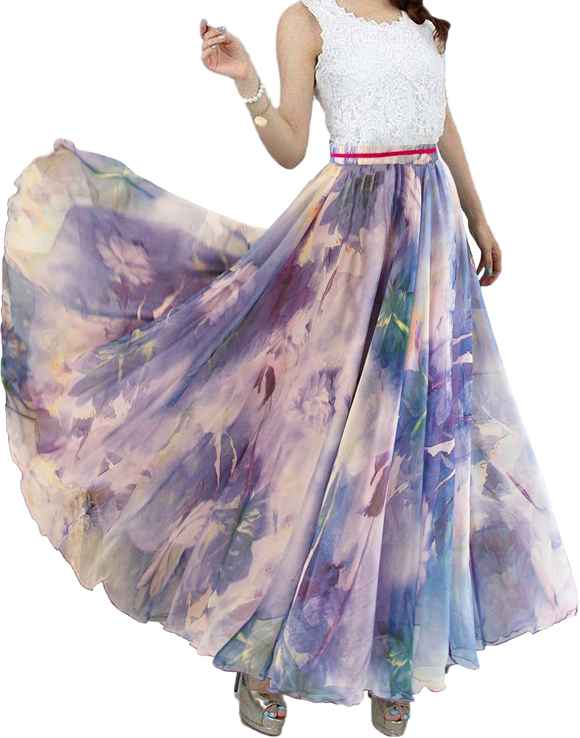 Afibi Women Full Length Chiffon Maxi Beach Skirt for All Seasons