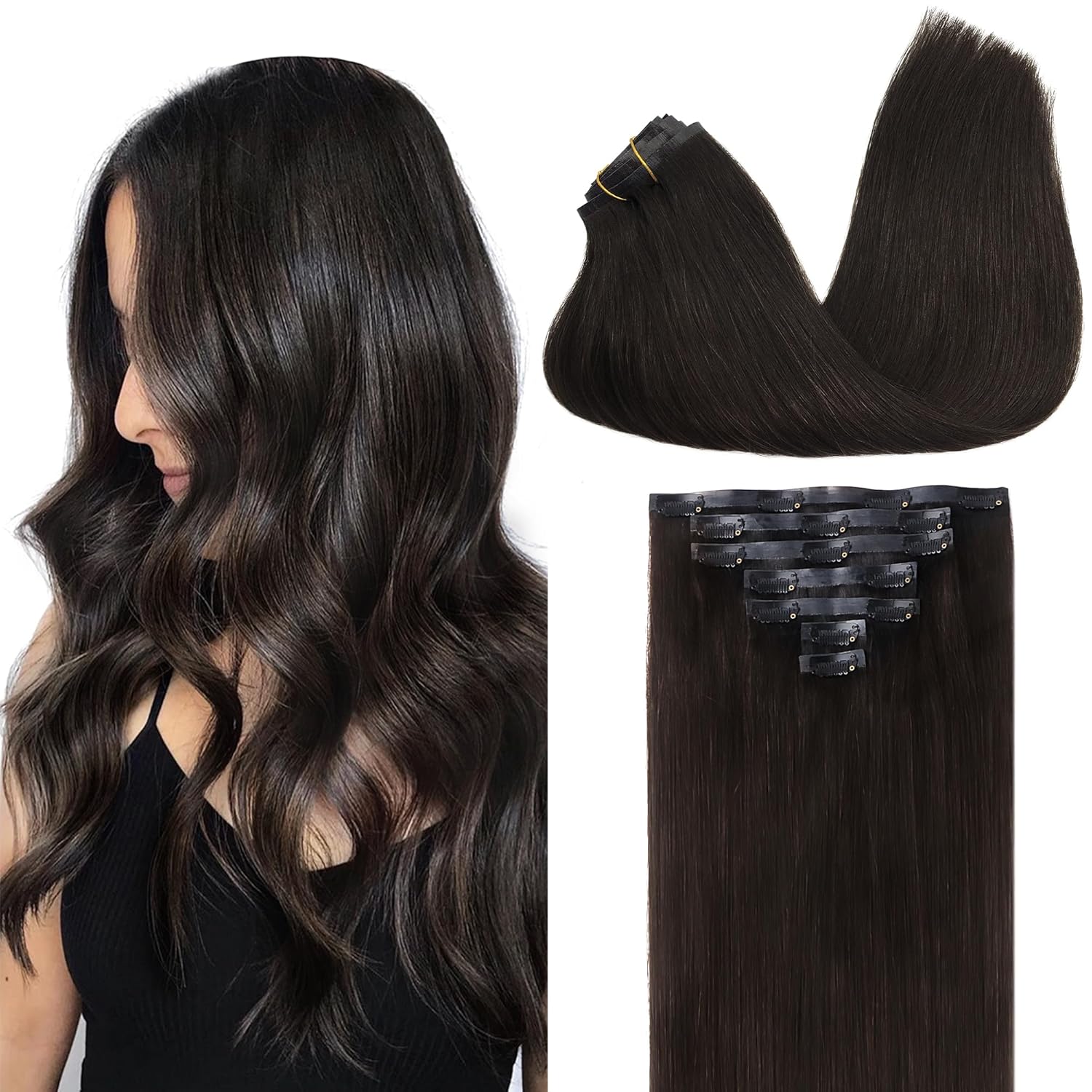 GOO GOO Clip in Hair Extensions for Women, 18in Dark Brown