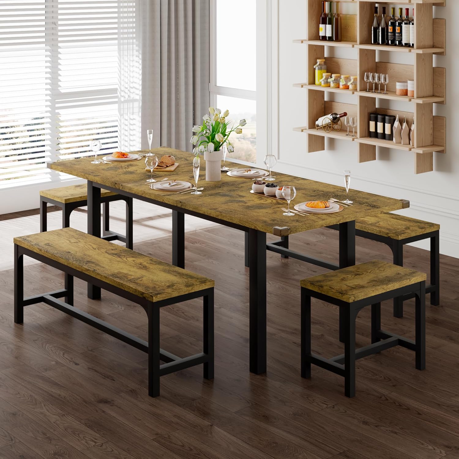 Feonase 63in Extendable Dining Table Set for 4-8 People