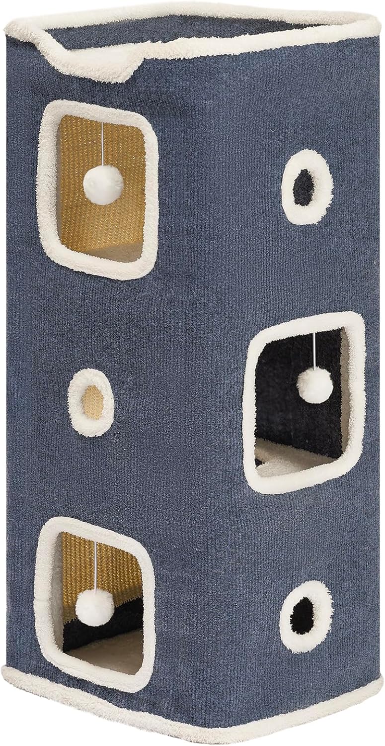 Upgraded Wide Cat House & Condo for Indoor Cats - 3-Story Fun