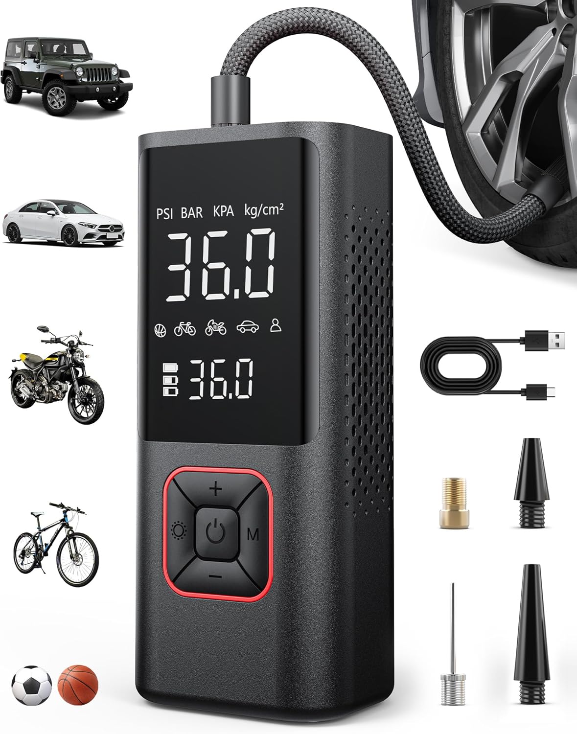 Powools Cordless Tire Inflator - 150PSI Portable Air Pump