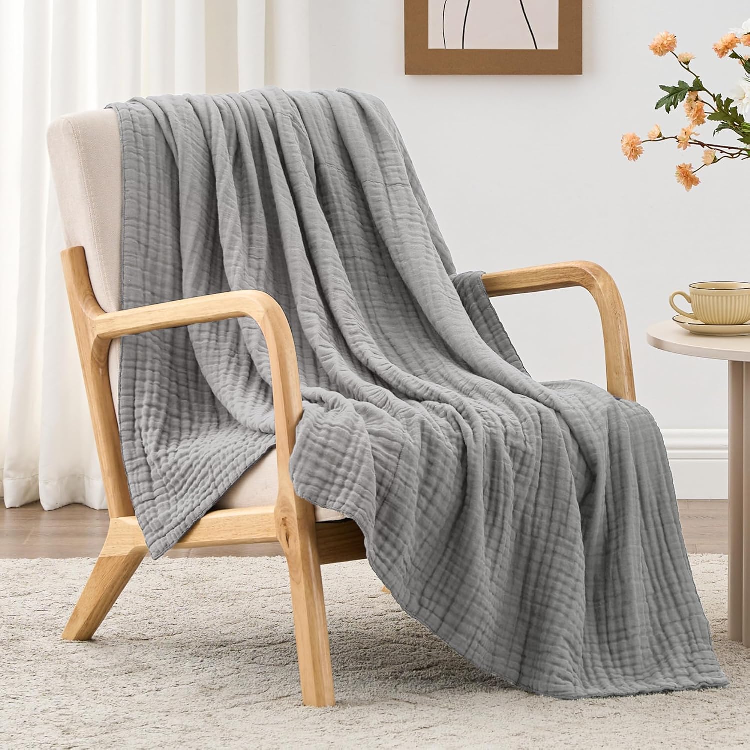 100% Cotton Muslin Blanket for Couch Bed - Lightweight Comfort