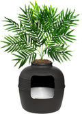Hidden Cat Litter Box Enclosure with Artificial Plant - Sleek Black