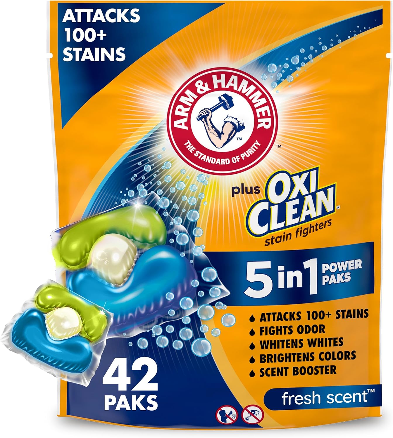 Stain-Fighting Power! Arm & Hammer 5-in-1 Laundry Power Paks, 42 Pack
