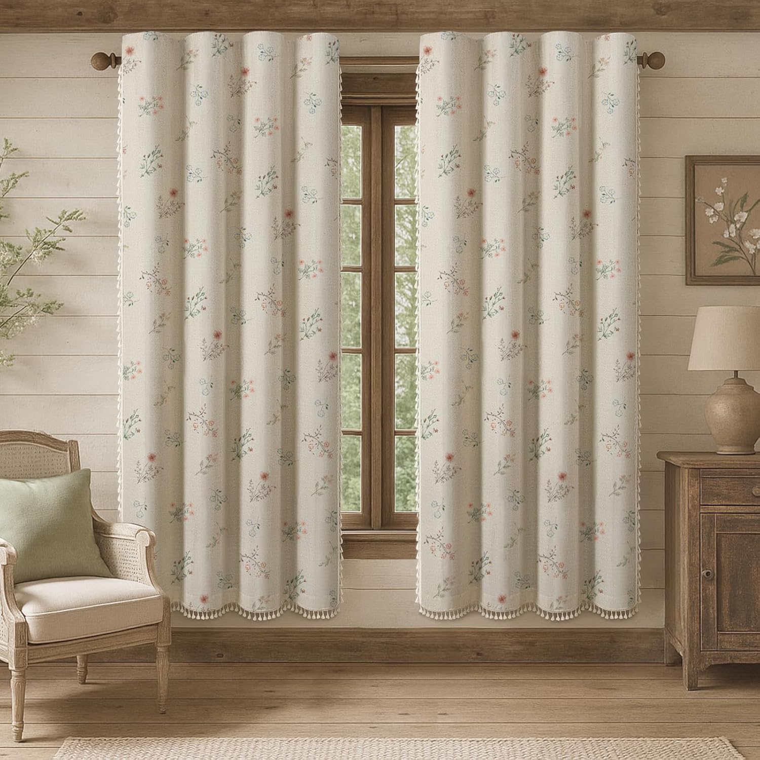 Boho Floral 100% Blackout Curtains Set for Vintage Home Decor
